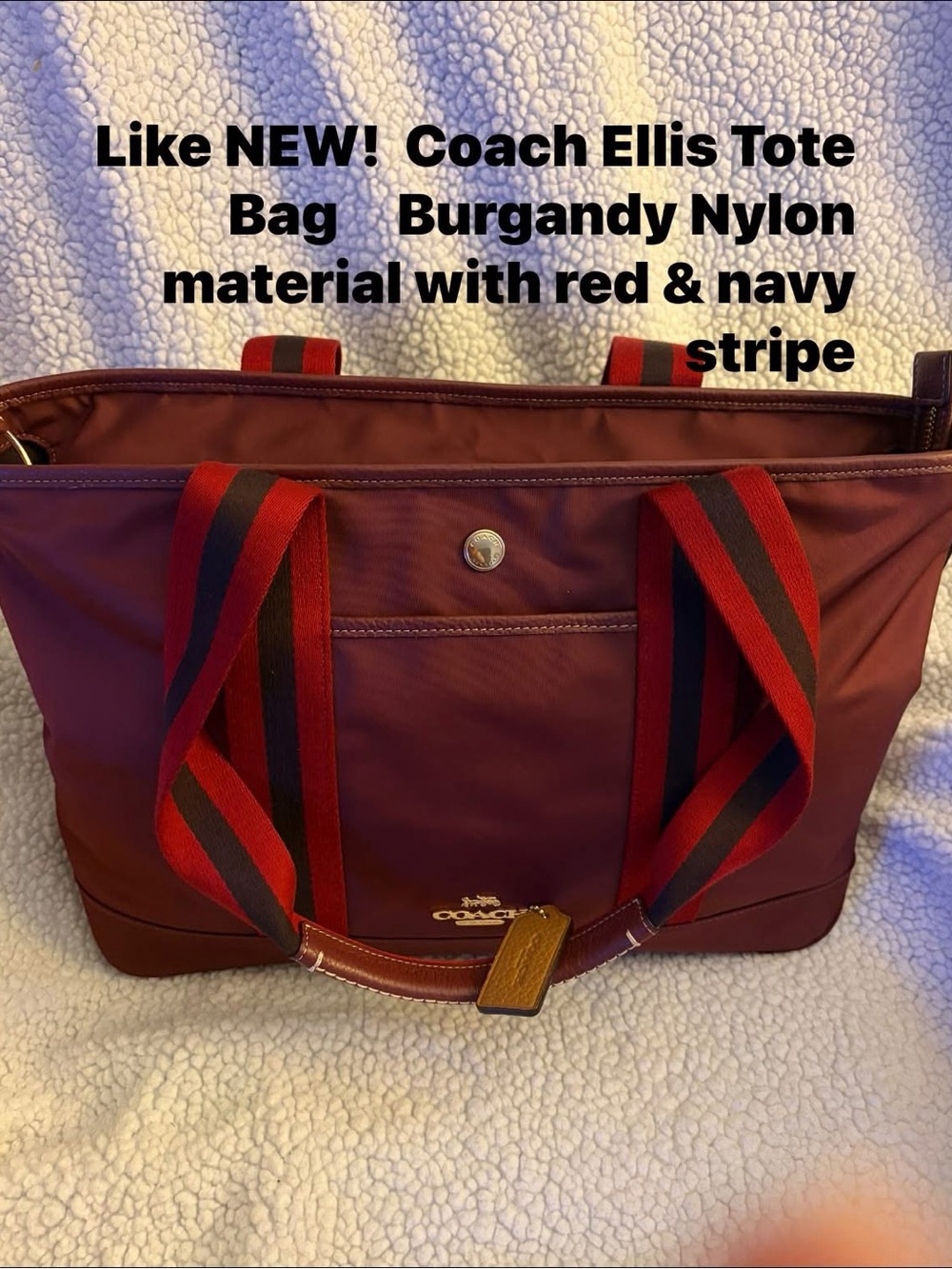 Coach Burgundy Nylon Tote with Red Straps and Tan Leather Tag Style CA208